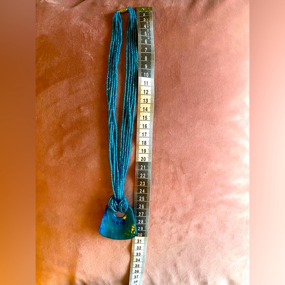 Turquoise stone and beaded necklace. Handmade. - Picture 2 of 4